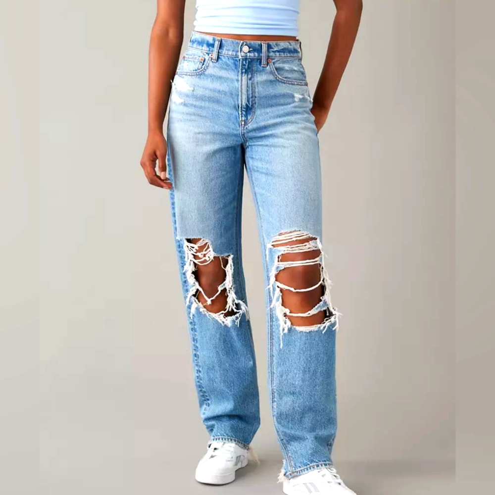 American Eagle Strigid Short High Rise Baggy Straight Outfitters Jeans